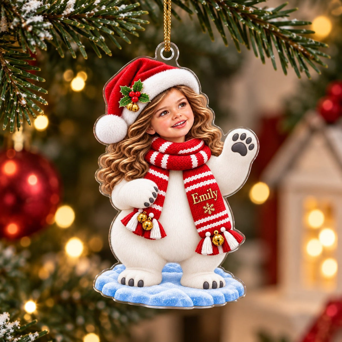 Personalized Christmas Polar Bear Girl Ornament - image 2 | Jolliboo