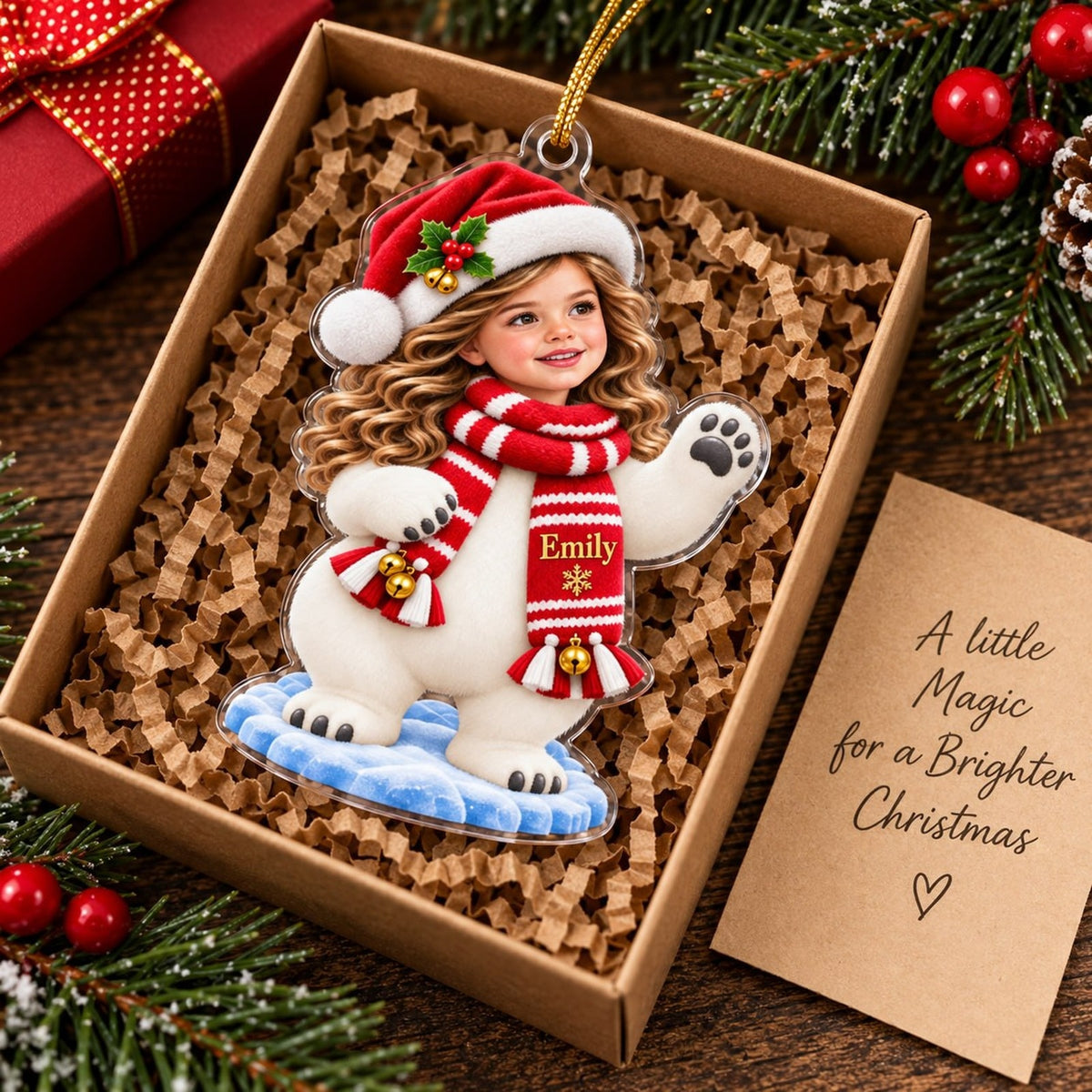 Personalized Christmas Polar Bear Girl Ornament - image 3 | Jolliboo