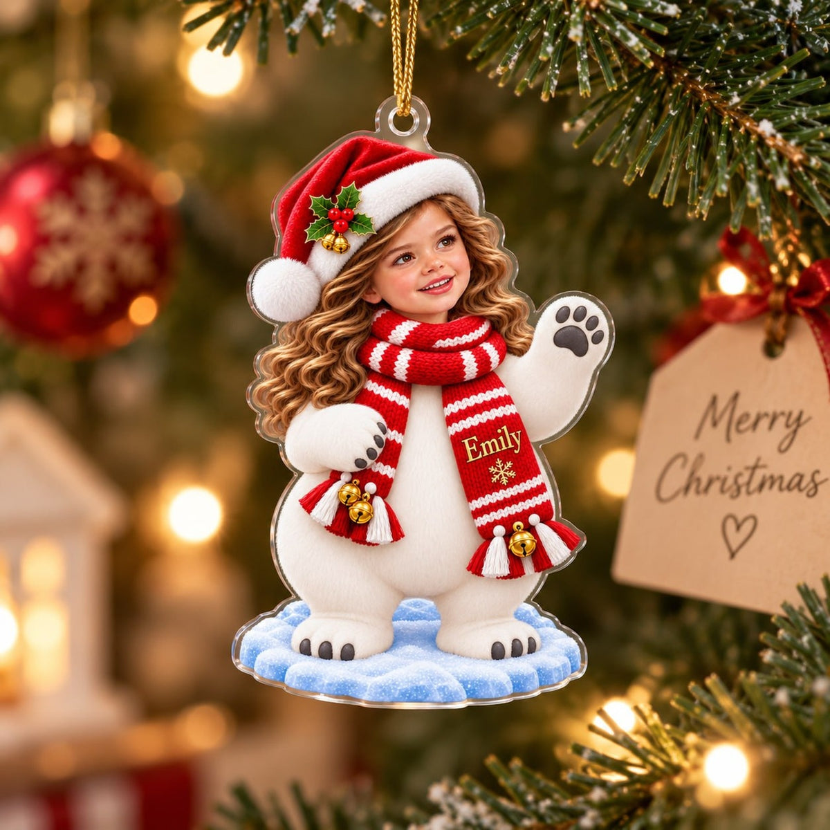 Personalized Christmas Polar Bear Girl Ornament - image 4 | Jolliboo