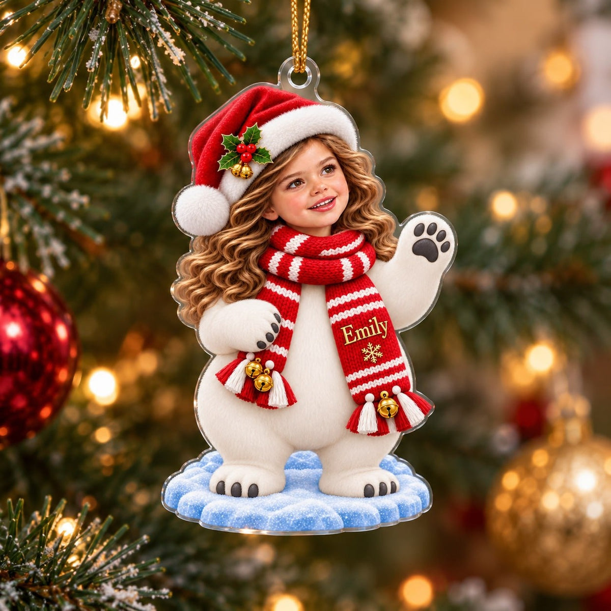 Personalized Christmas Polar Bear Girl Ornament - image 5 | Jolliboo