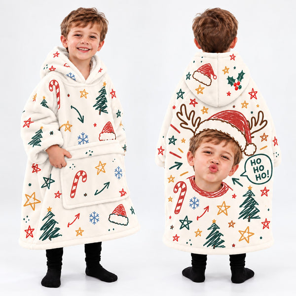 Personalized Christmas Face Blanket Hoodie - product gallery image 112 | Personalized blanket hoodie for kids by Jolliboo