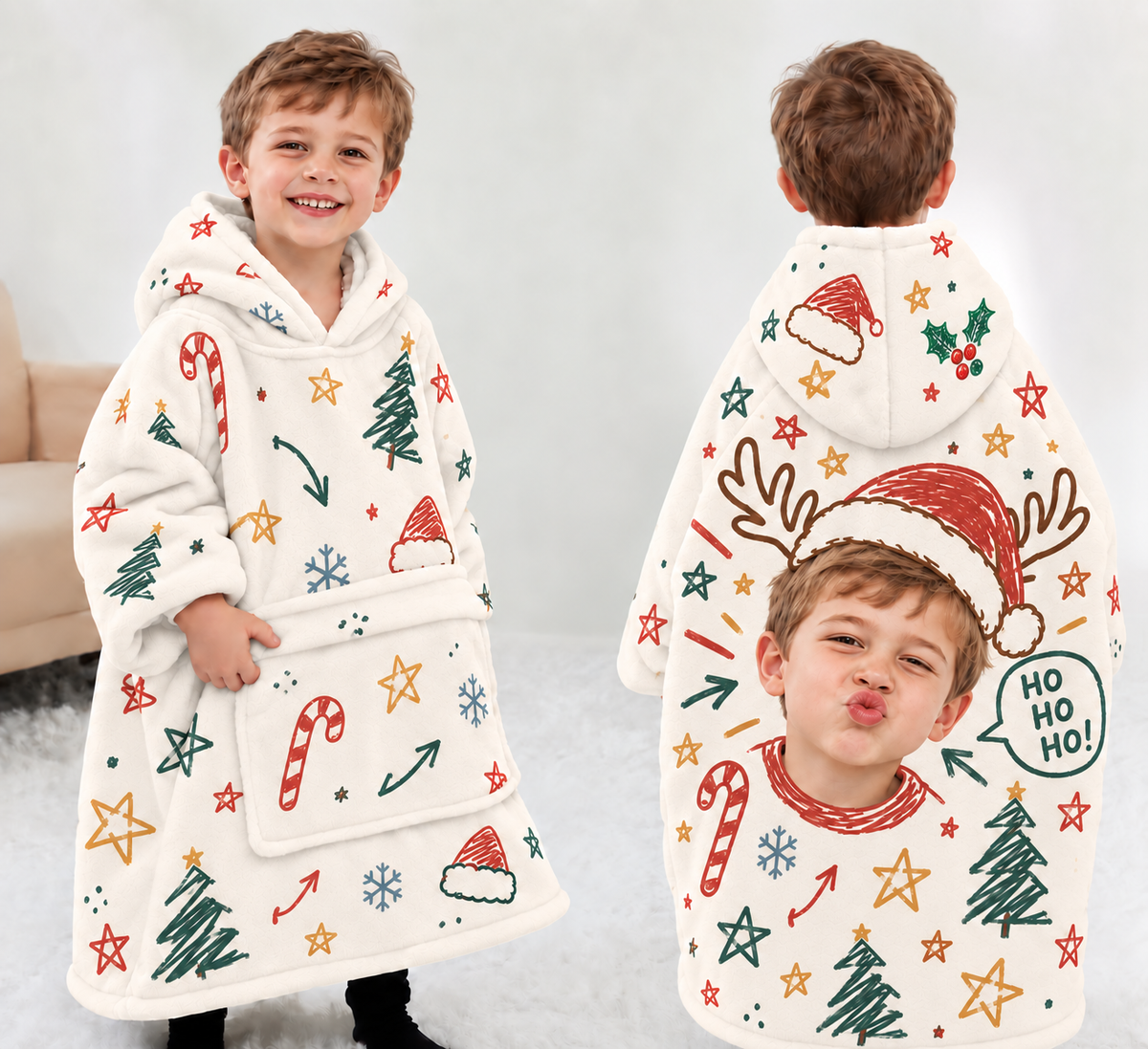 Personalized Christmas Pout Blanket Hoodie with custom child face | Jolliboo