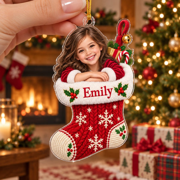 Personalized Christmas Stocking Kid Ornament - image 1 | Jolliboo