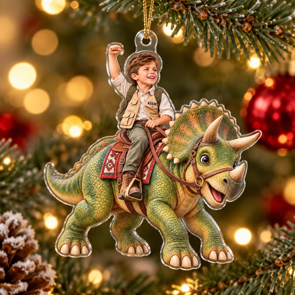 Personalized Dinosaur Riding Boy Christmas Ornament - image 4 | Jolliboo