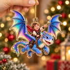 Personalized Dragon Riding Boy Christmas Ornament - image 2 | Jolliboo