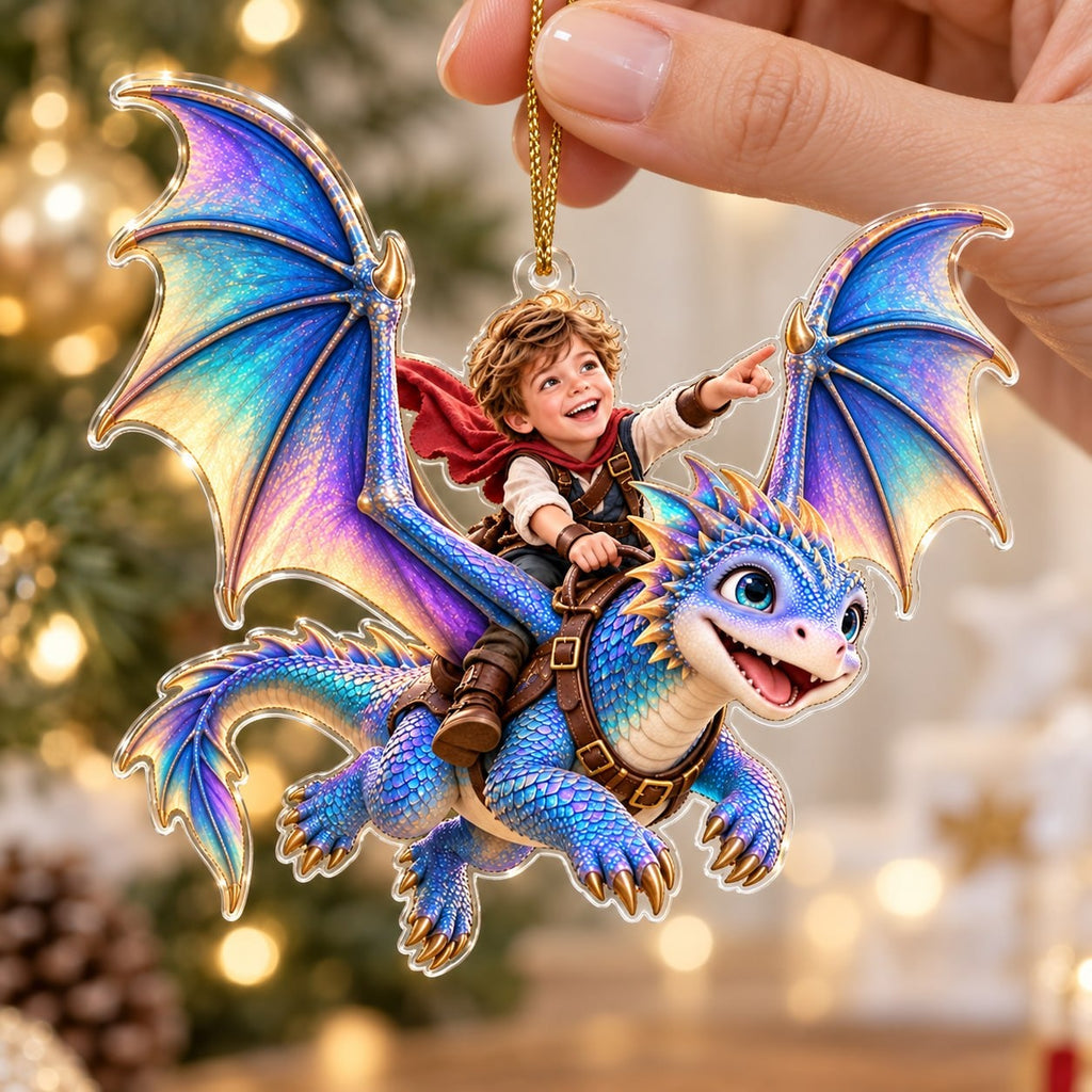 Personalized Dragon Riding Boy Christmas Ornament - image 3 | Jolliboo