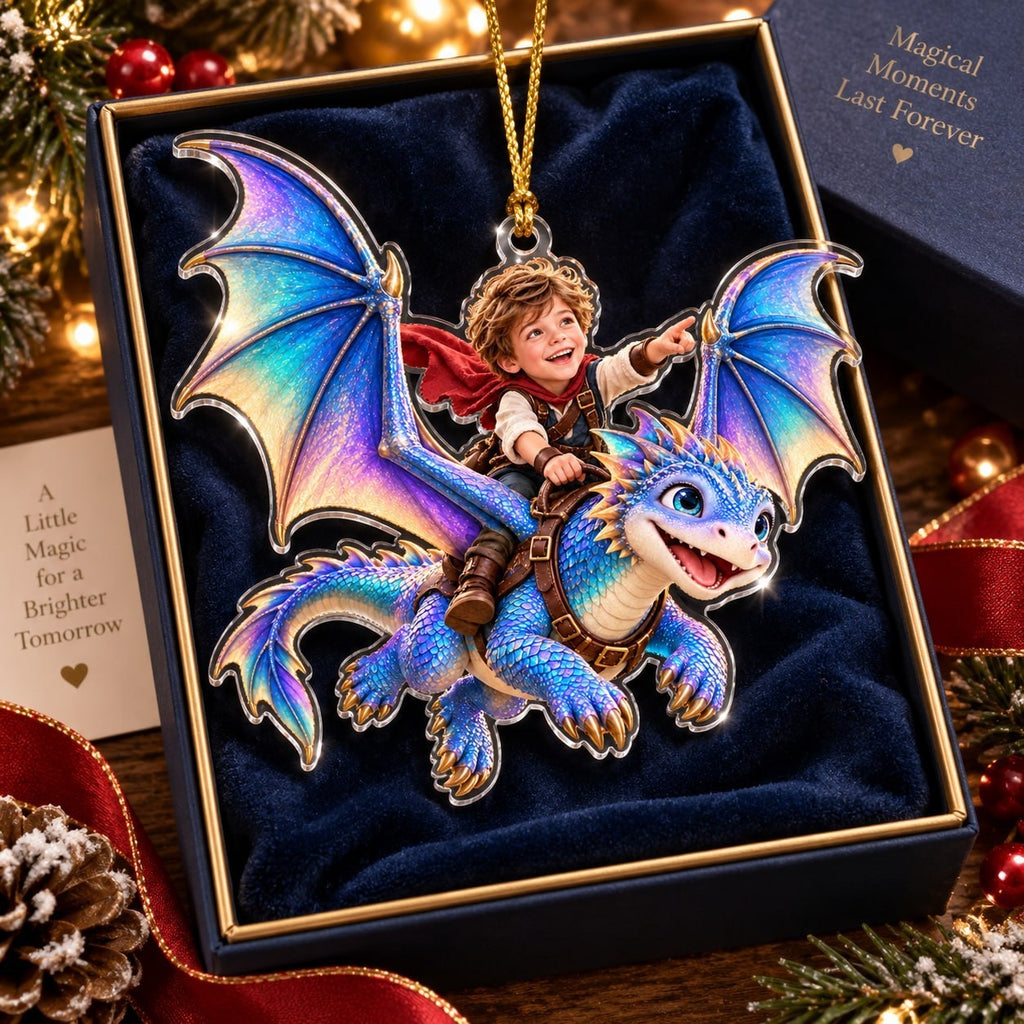 Personalized Dragon Riding Boy Christmas Ornament - image 4 | Jolliboo
