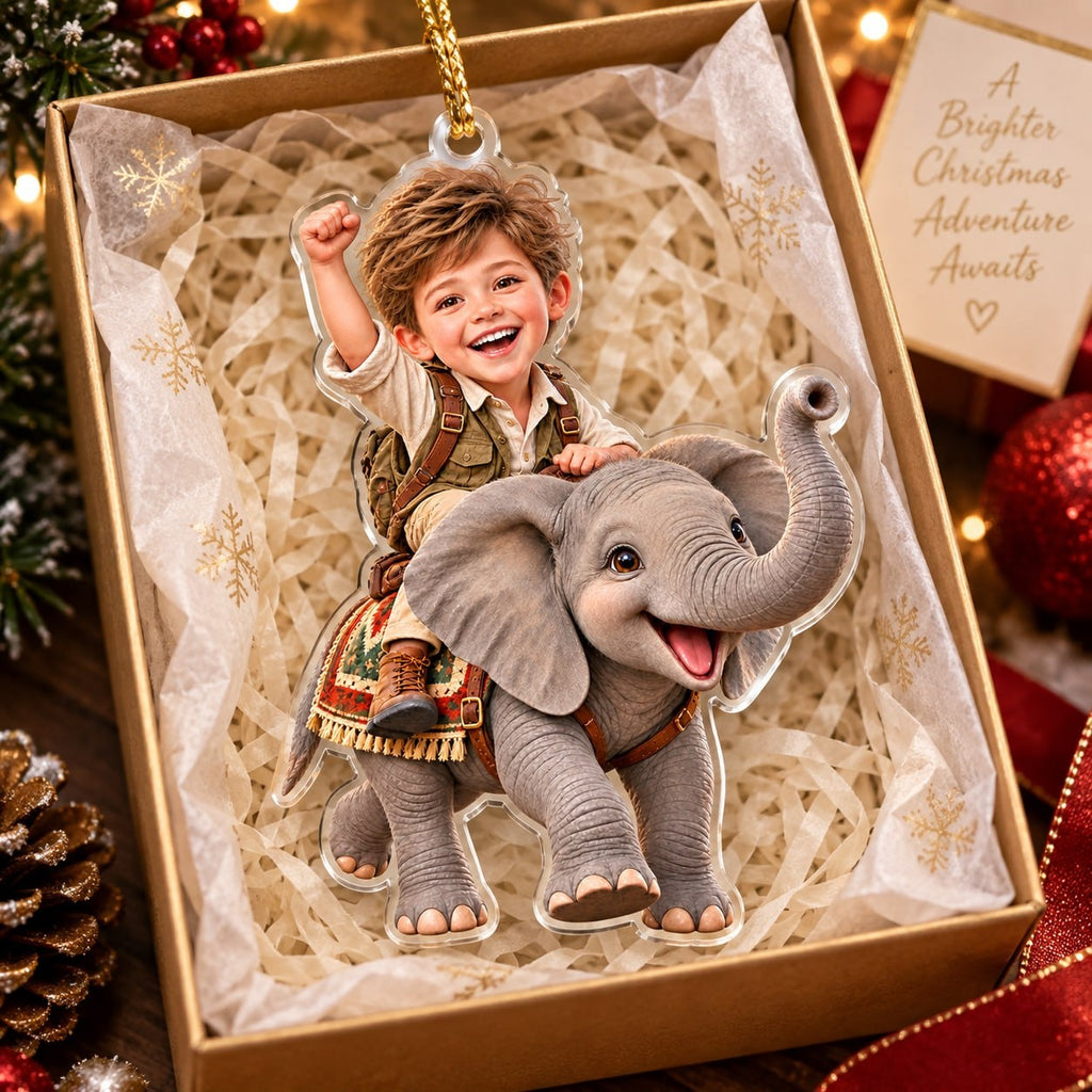 Personalized Elephant Riding Boy Christmas Ornament - image 2 | Jolliboo