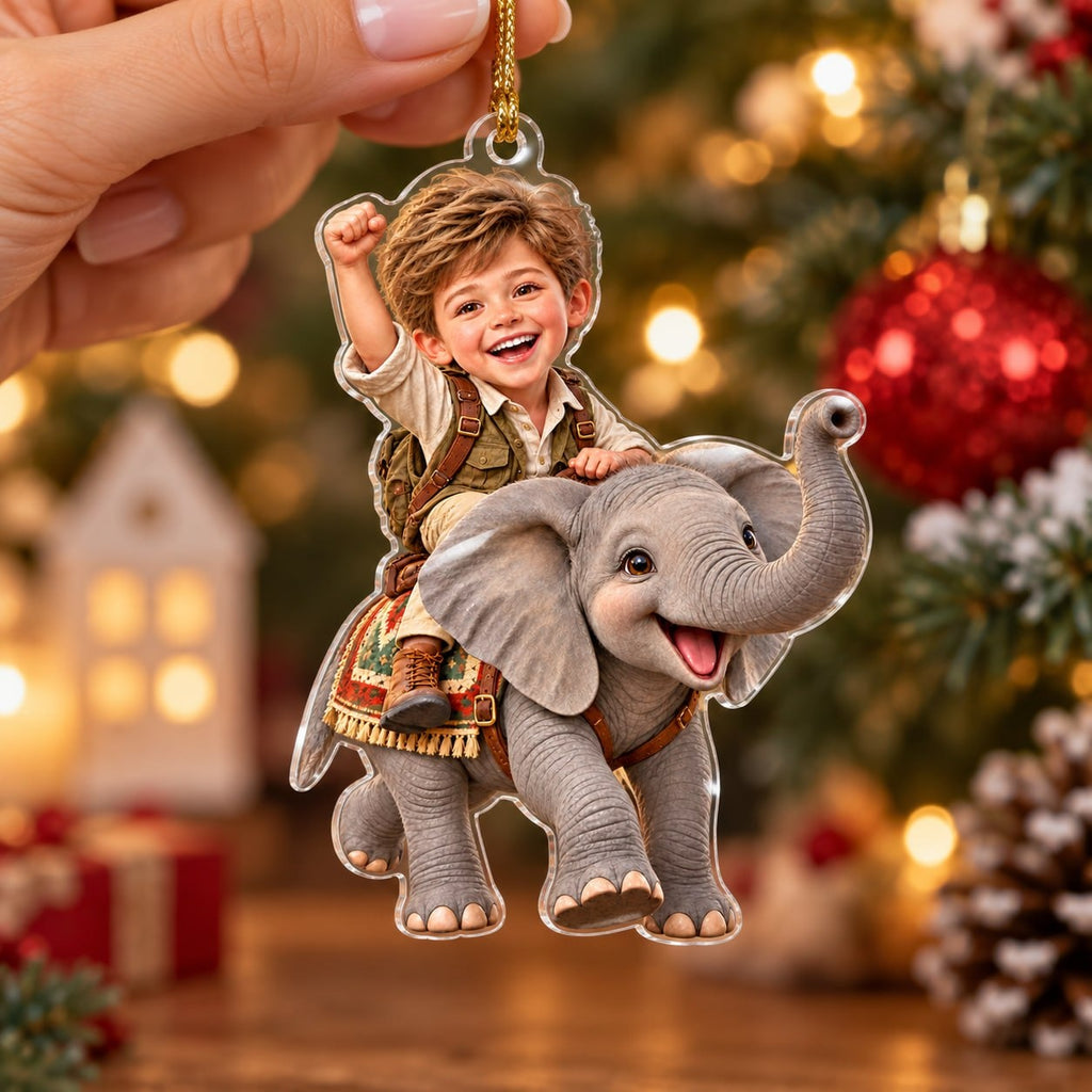 Personalized Elephant Riding Boy Christmas Ornament - image 3 | Jolliboo