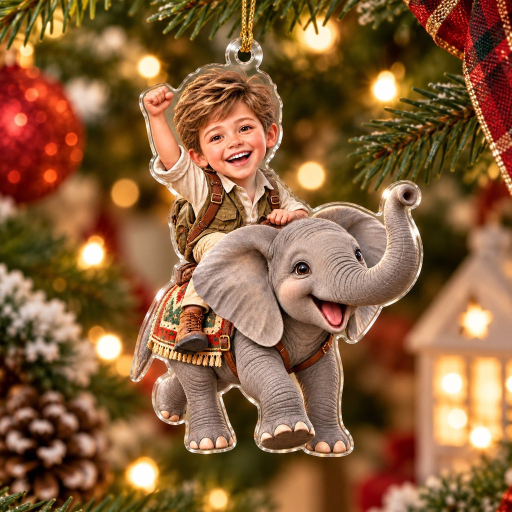 Personalized Elephant Riding Boy Christmas Ornament - image 4 | Jolliboo