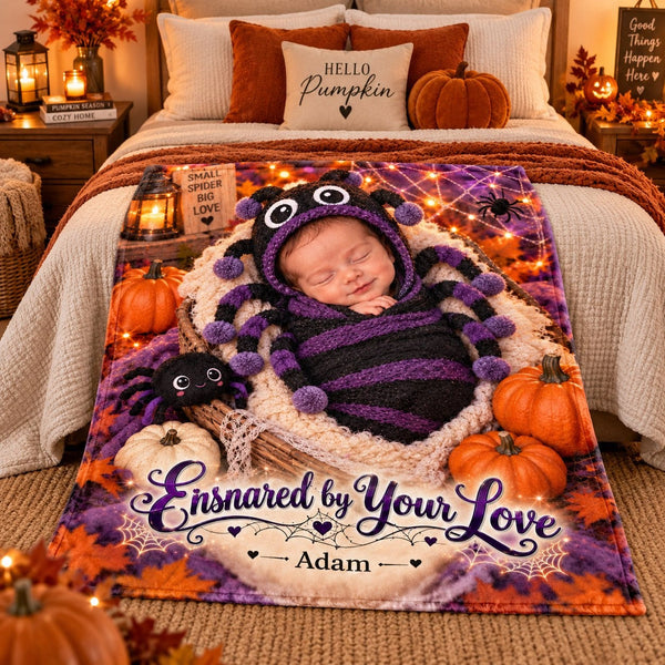 Personalized Ensnared by Your Love Baby Spider Halloween Blanket - image 1 | Jolliboo