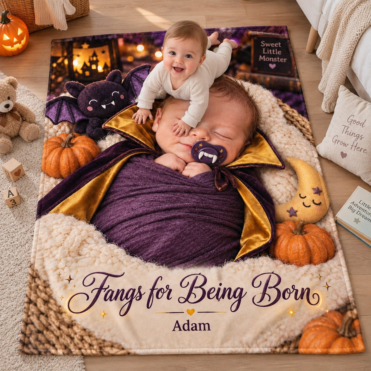 Personalized Fangs for Being Born Baby Vampire Halloween Blanket - image 1 | Jolliboo