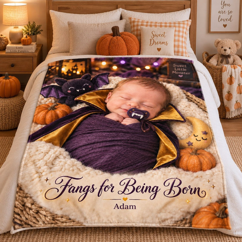 Personalized Fangs for Being Born Baby Vampire Halloween Blanket - image 4 | Jolliboo