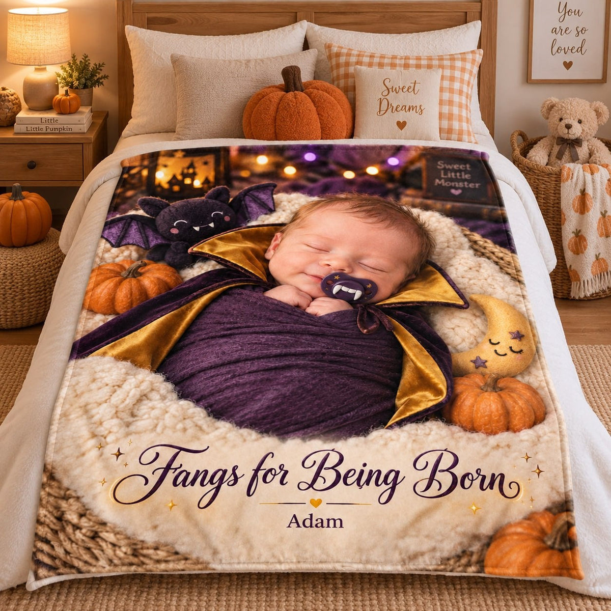 Personalized Fangs for Being Born Baby Vampire Halloween Blanket - image 4 | Jolliboo