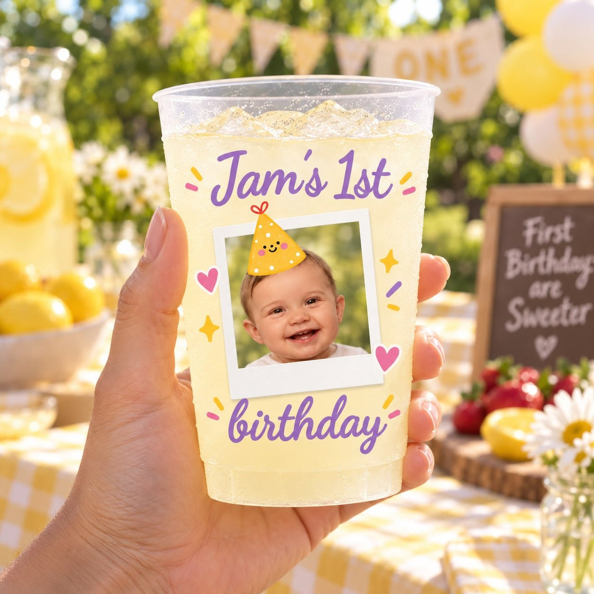 Personalized First Birthday Lemonade Photo Cup - image 2 | Jolliboo