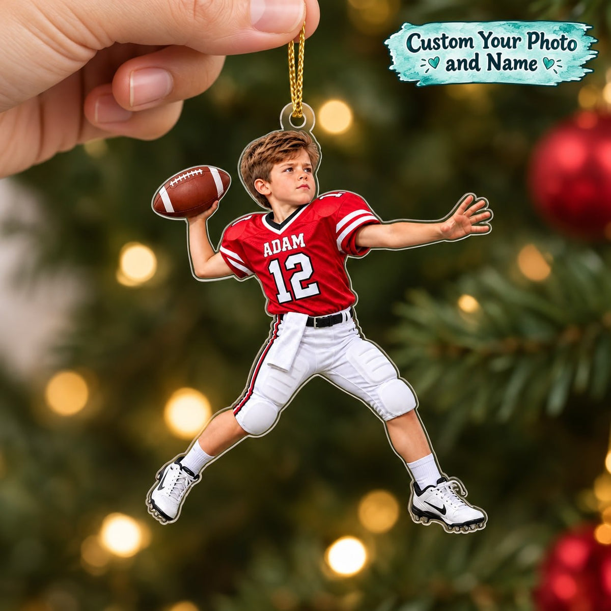 Personalized Football Boy Christmas Ornament - image 1 | Jolliboo
