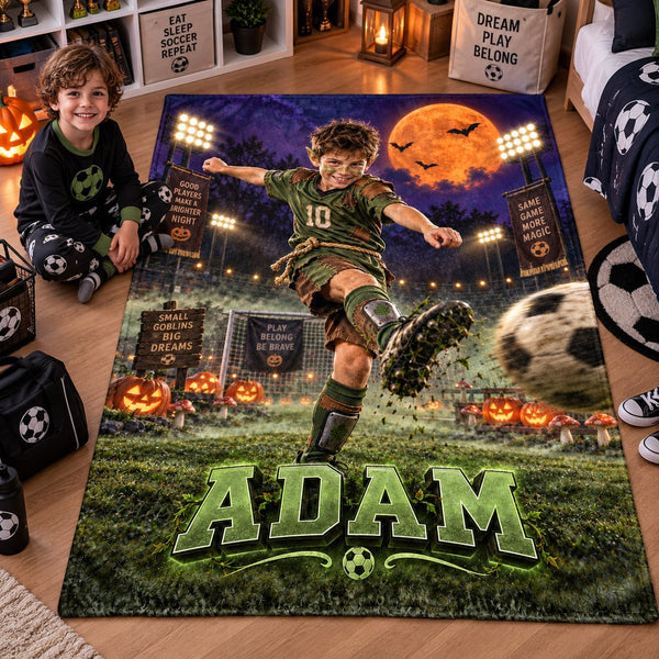 Personalized Goblin Soccer Champion Halloween Blanket - image 1 | Jolliboo