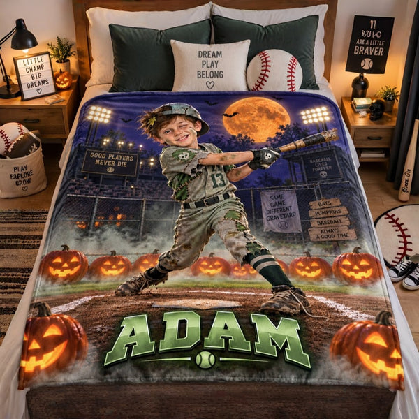 Personalized Graveyard Baseball Zombie Halloween Blanket - image 1 | Jolliboo