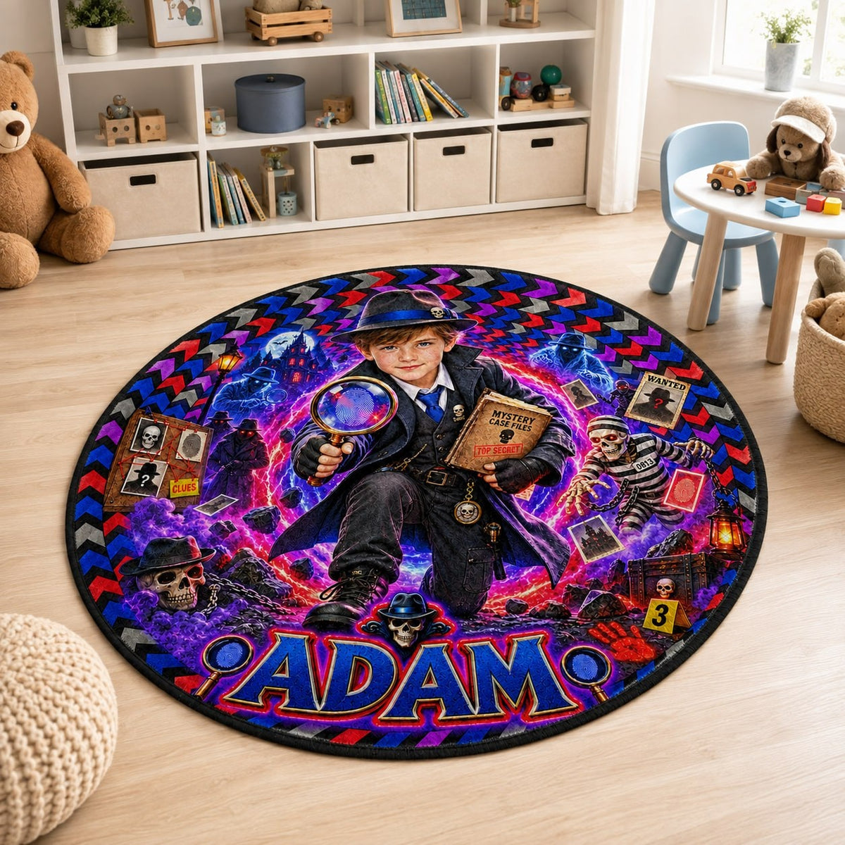 Personalized Halloween Detective Round Rug - image 4 | Jolliboo