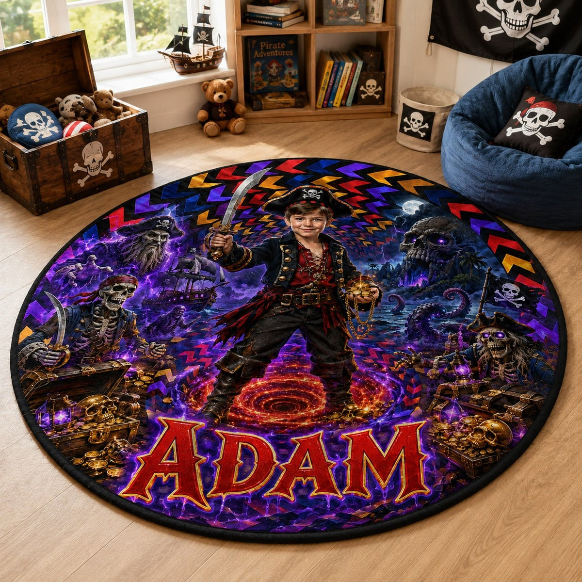 Personalized Halloween Pirate Round Rug - image 2 | Jolliboo
