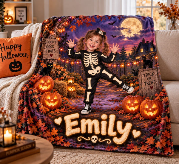 Personalized Halloween Skeleton Kid Blanket - image 1 | Jolliboo