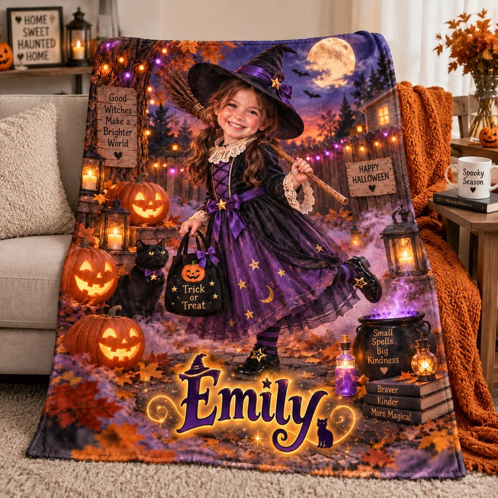 Personalized Halloween Witch Kid Blanket - image 1 | Jolliboo
