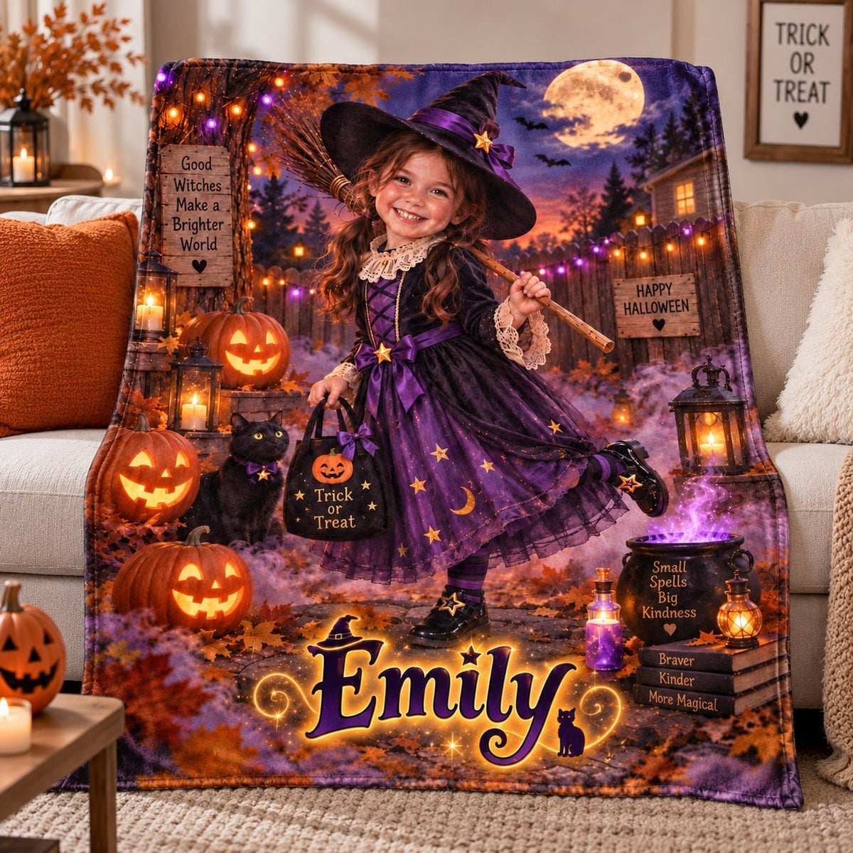 Personalized Halloween Witch Kid Blanket - image 2 | Jolliboo