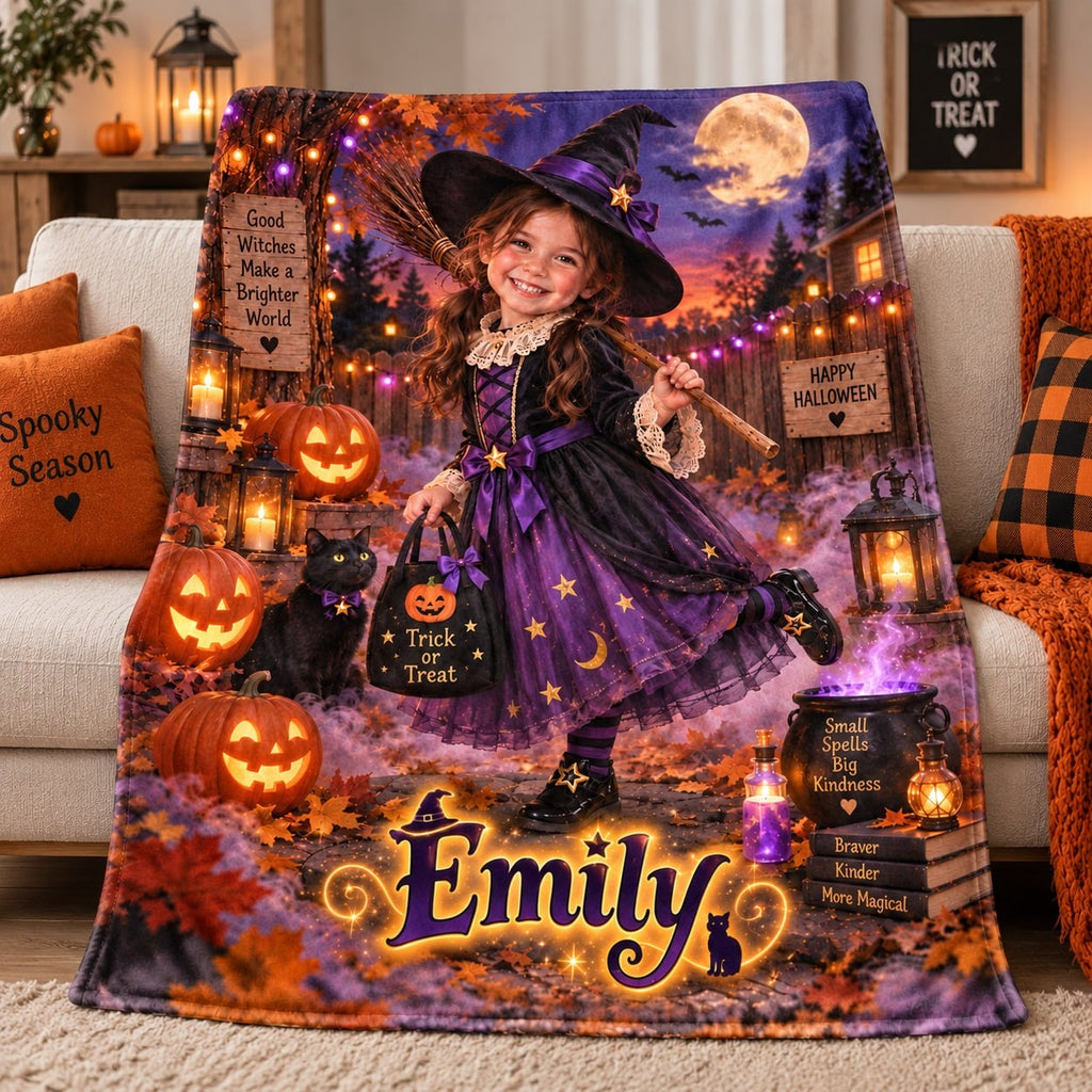 Personalized Halloween Witch Kid Blanket - image 3 | Jolliboo