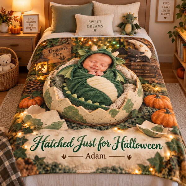 Personalized Hatched Just for Halloween Baby Dragon Blanket - image 1 | Jolliboo