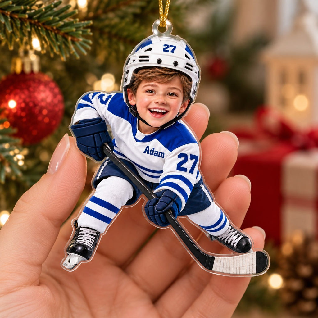Personalized Hockey Boy Christmas Ornament - image 2 | Jolliboo