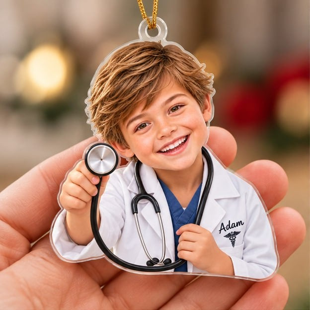 Personalized Little Doctor Custom Photo Ornament - image 4 | Jolliboo