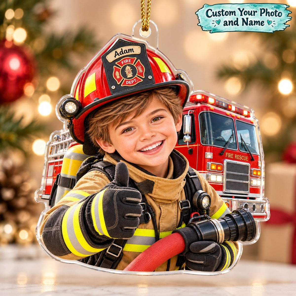 Personalized Little Firefighter Custom Photo Ornament - image 1 | Jolliboo