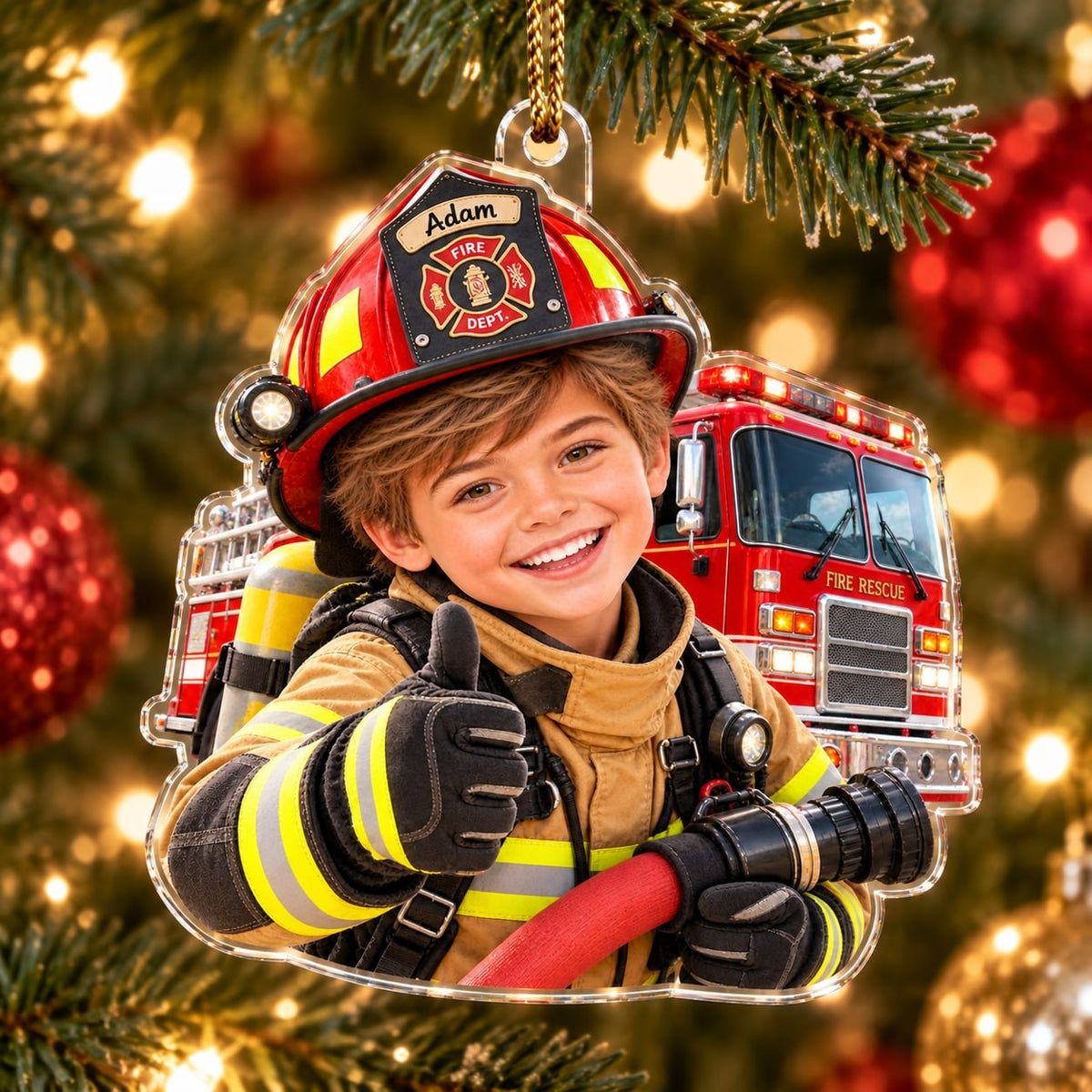 Personalized Little Firefighter Custom Photo Ornament - image 2 | Jolliboo