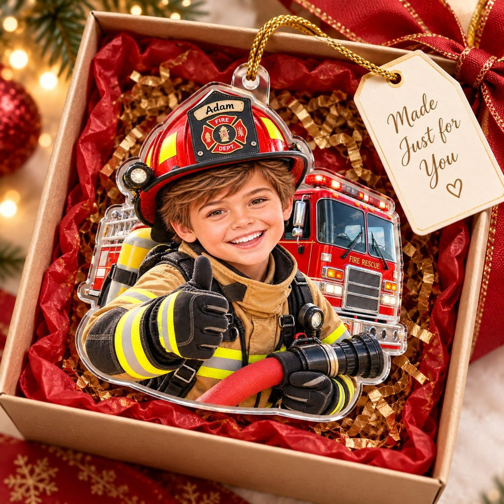 Personalized Little Firefighter Custom Photo Ornament - image 3 | Jolliboo