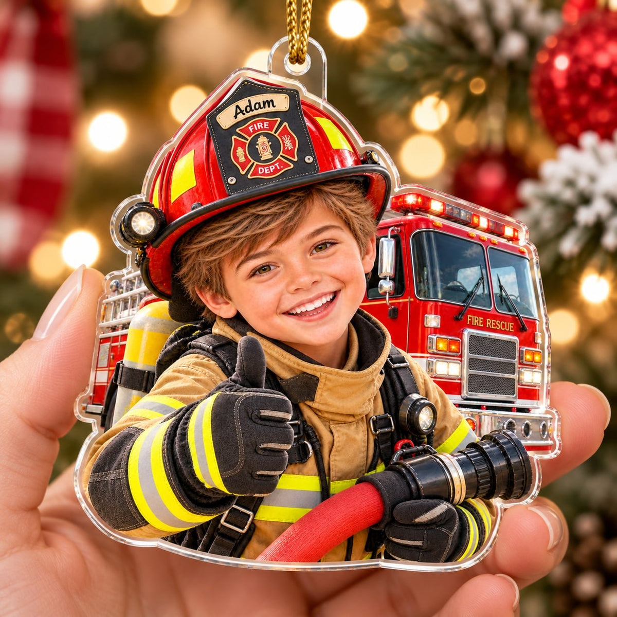 Personalized Little Firefighter Custom Photo Ornament - image 4 | Jolliboo