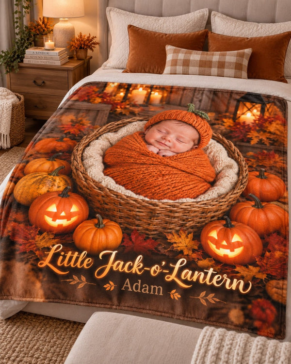 Personalized Little Jack-o-Lantern Baby Halloween Blanket - image 1 | Jolliboo