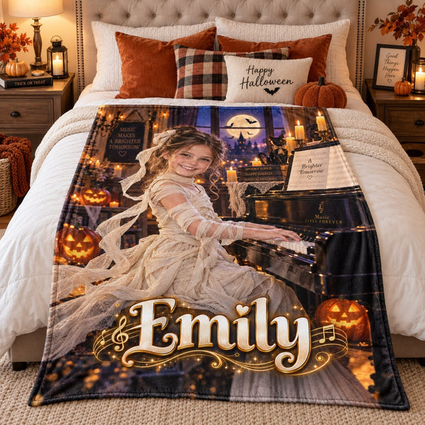 Personalized Little Mummy Music Halloween Blanket - image 1 | Jolliboo
