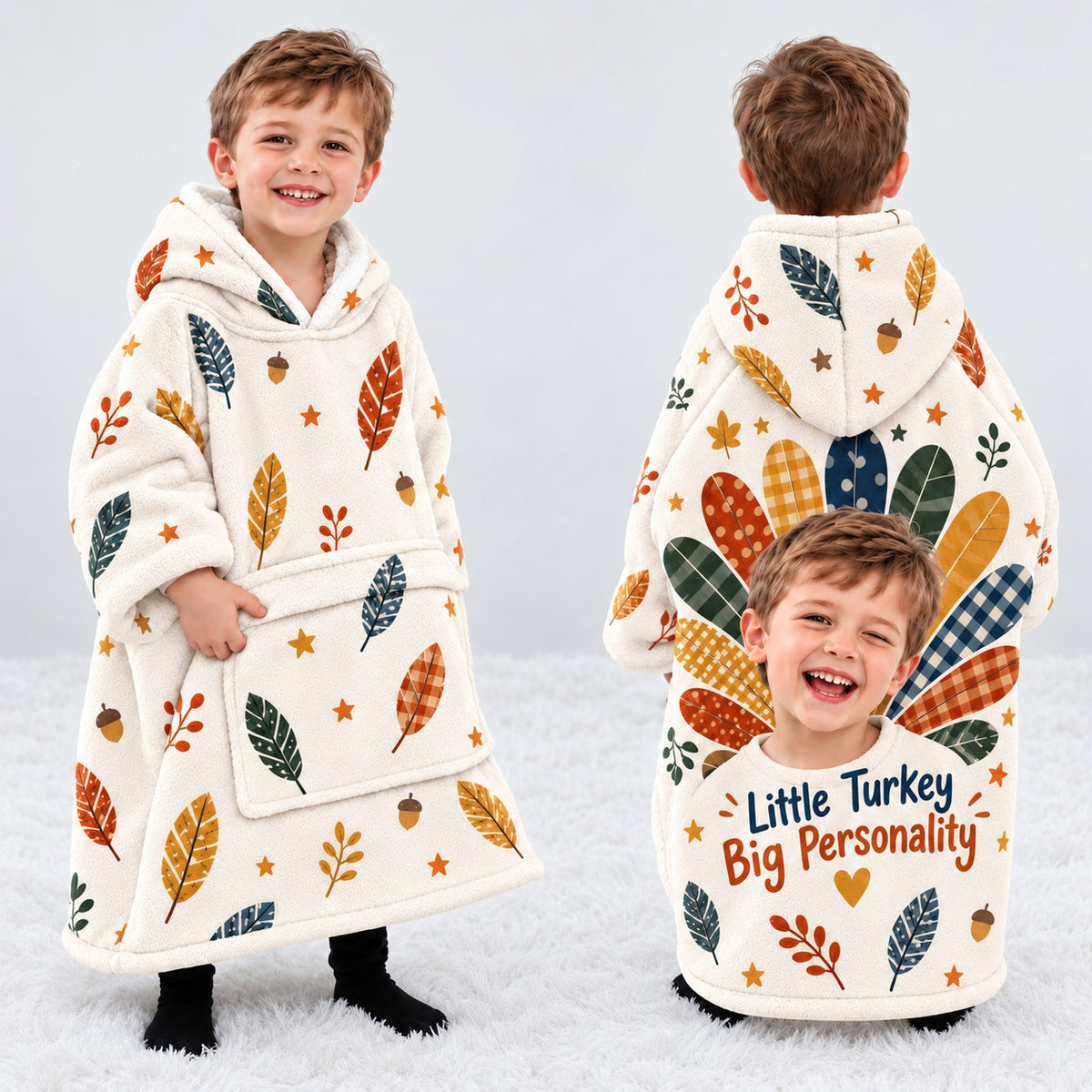 Personalized Little Turkey Big Personality Blanket Hoodie - product gallery image 73 | Personalized blanket hoodie for kids by Jolliboo