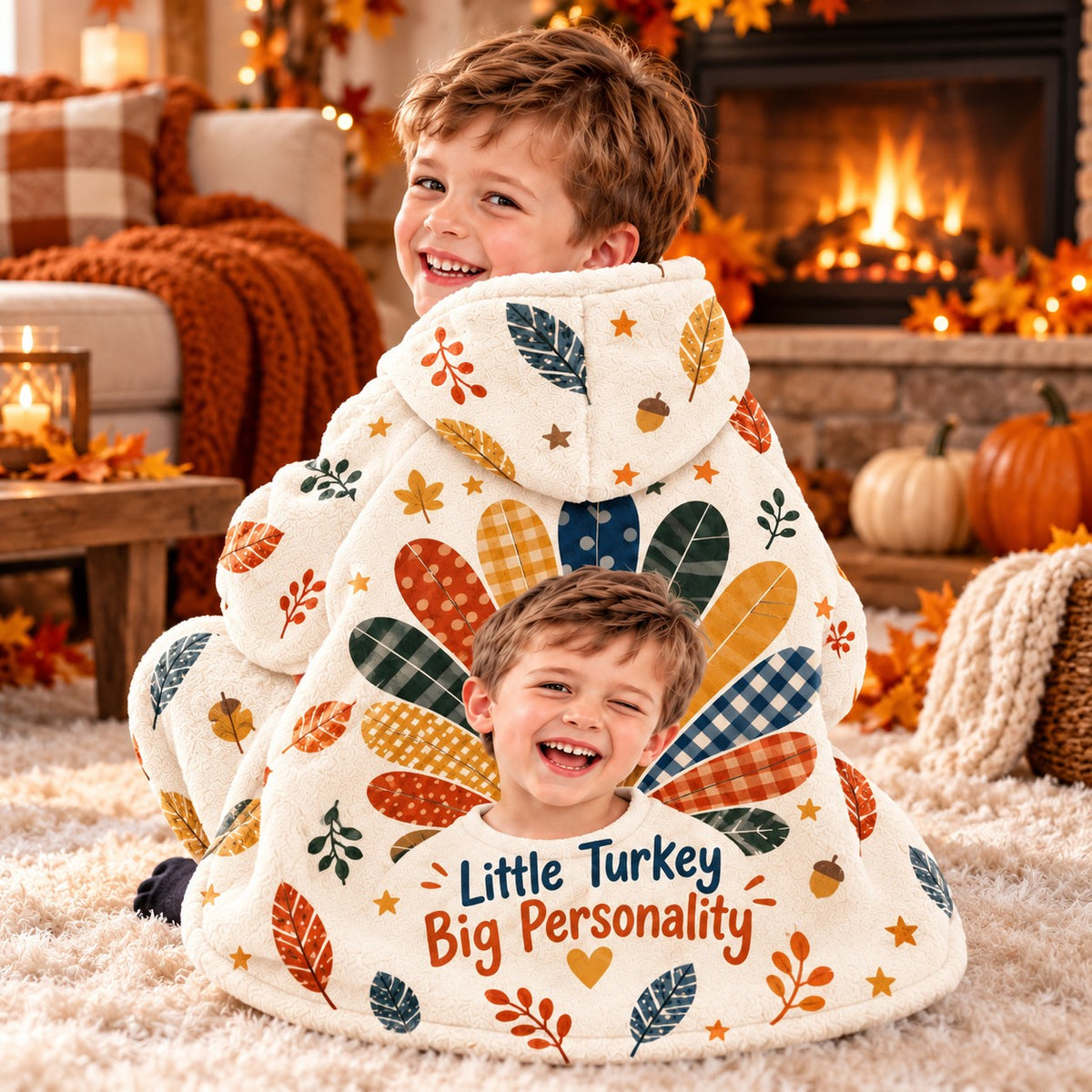 Personalized Little Turkey Big Personality Blanket Hoodie - product gallery image 74 | Personalized blanket hoodie for kids by Jolliboo