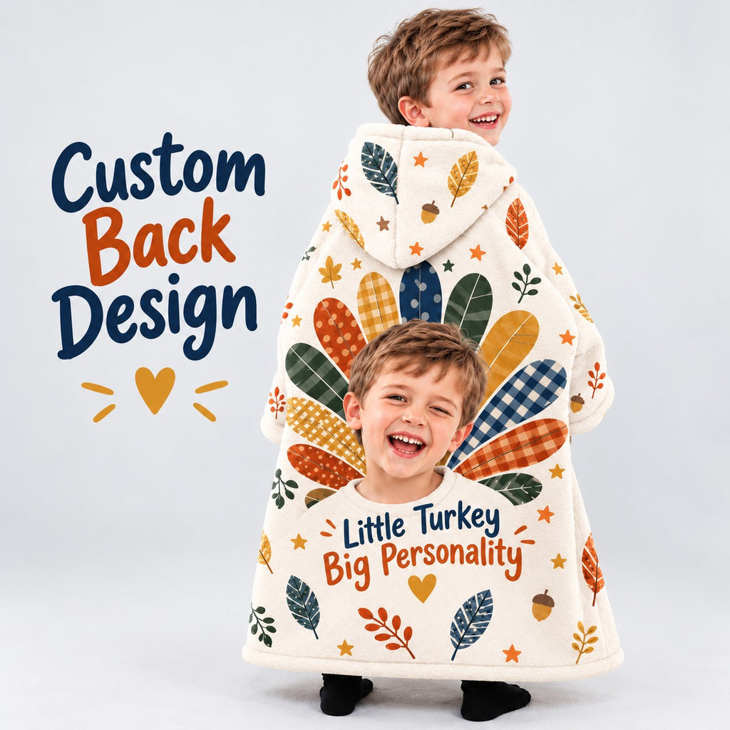Personalized Little Turkey Big Personality Blanket Hoodie - product gallery image 76 | Personalized blanket hoodie for kids by Jolliboo