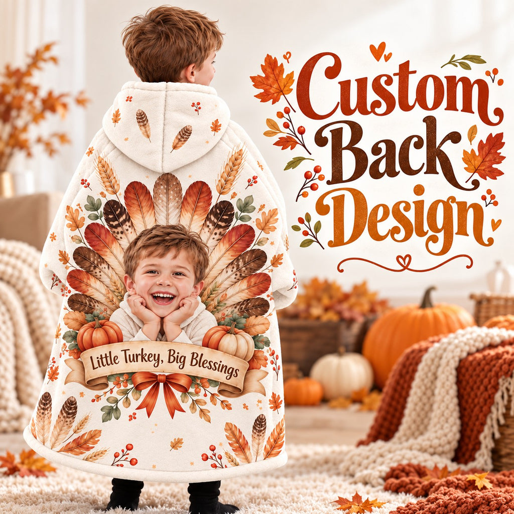 Personalized Little Turkey Thanksgiving Blanket Hoodie - product gallery image 40 | Personalized blanket hoodie for kids by Jolliboo