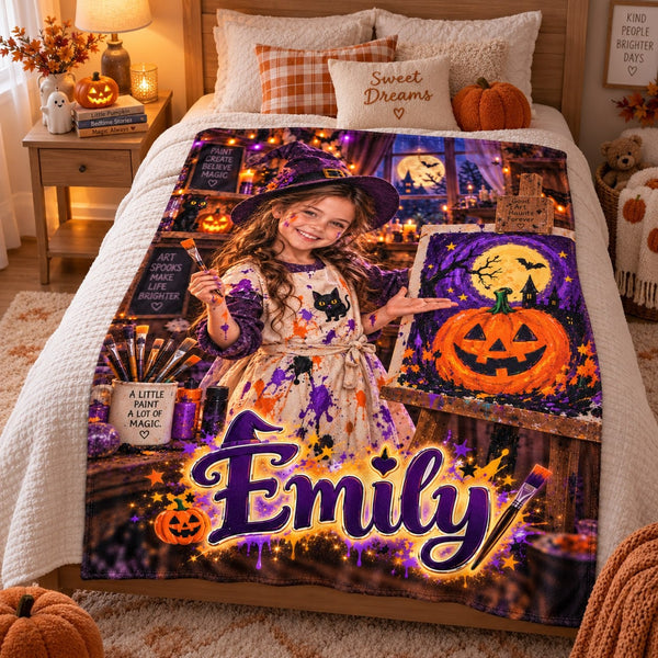 Personalized Little Witch Artist Halloween Blanket - image 1 | Jolliboo