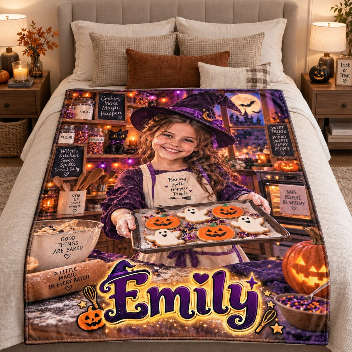 Personalized Little Witch Baker Halloween Blanket - image 3 | Jolliboo