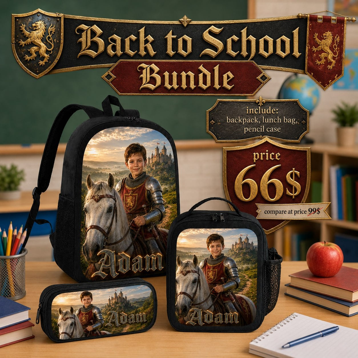 Personalized Medieval Knight Backpack - image 6 | Jolliboo