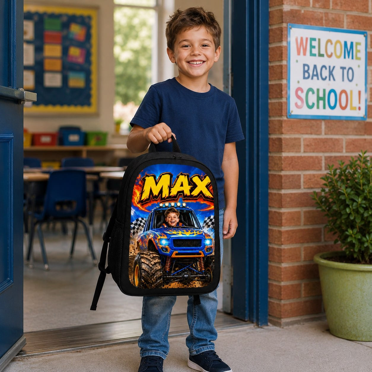 Personalized Monster Truck Boy Backpack - image 3 | Jolliboo