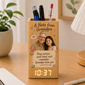 Personalized A Note from Grandma Bamboo Pen Holder - grandpa version lifestyle shot | Personalized desk pen holder clock gift by Jolliboo