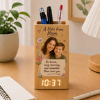 Personalized A Note from Grandma Bamboo Pen Holder - mom version lifestyle shot | Personalized desk pen holder clock gift by Jolliboo