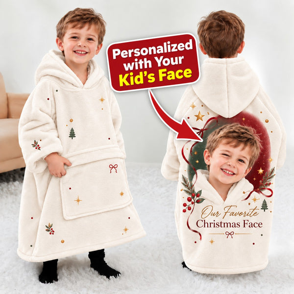 Personalized Our Christmas Face Blanket Hoodie - featured hero image 5 | Personalized blanket hoodie for kids by Jolliboo