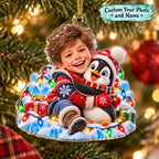 Personalized Penguin Hug Boy Christmas Ornament - image 1 | Jolliboo