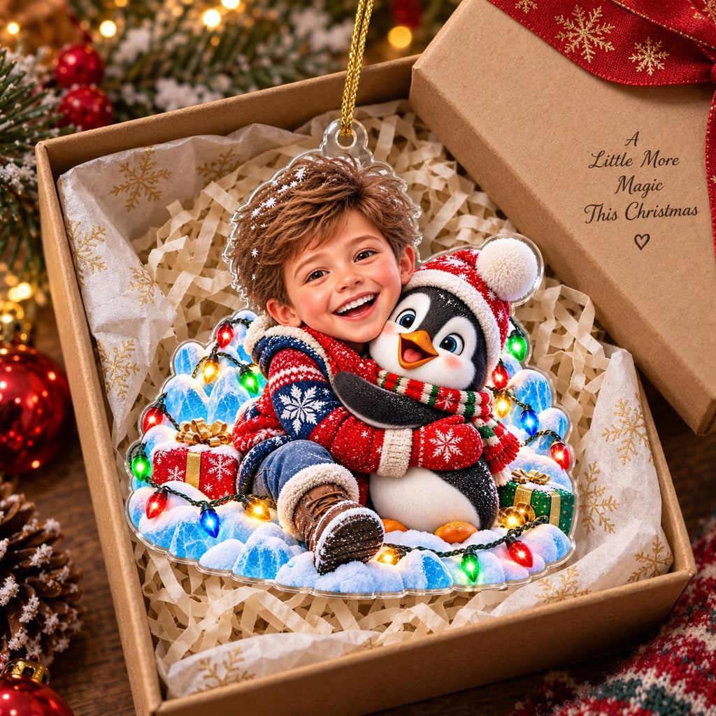 Personalized Penguin Hug Boy Christmas Ornament - image 3 | Jolliboo